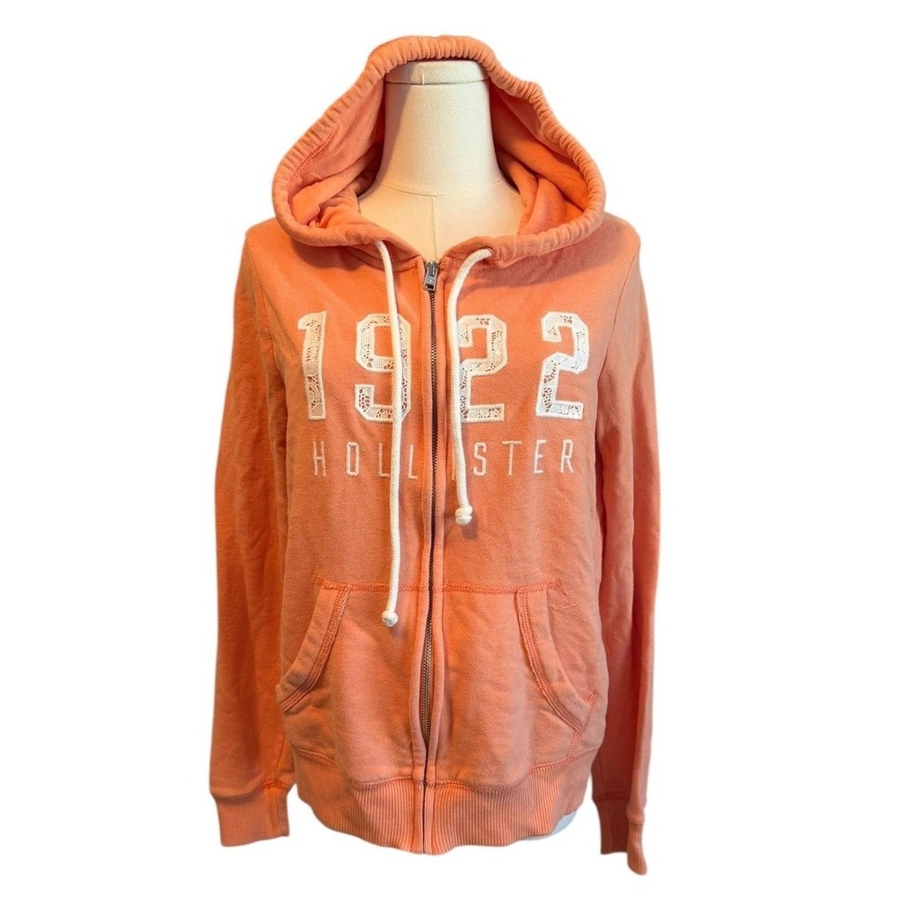 Hollister Zip Up Hoodie Womens Size Large Orange Y2K Outdoors Layering Casual